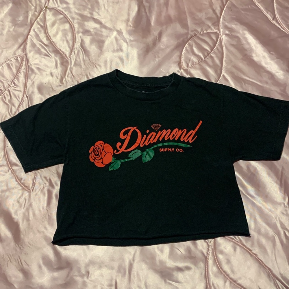 Diamond Supply Company Black Red Rose Crop Top Black Cropped T-Shirt Dolls Kill